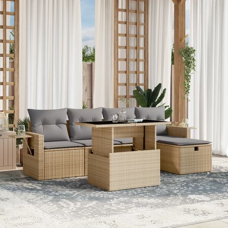 vidaXL Salon de jardin avec coussins 6 pcs beige résine tressée (1/5)
