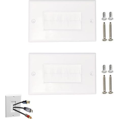 2 Pièces Plaque Murale Brosse, Passe câble Murale Sortie Connecteur, Passe Câbles pour Connexion Audio et Vidéo, Prise Murales Multimédia Boîtier, Compatible pour Câble Multimédia Ouverture (1/5)
