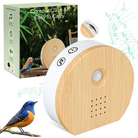 Boîte à Détecteur de Mouvement, Boîte à Chants d'oiseaux Boîte à Sons Naturels Boîte à Chants d'oiseaux Soundbox Boîte à Sons Naturels avec Support Mural, Source de Chants d'oiseaux (Bambou Clair) (1/5)