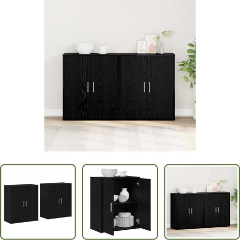 Holz - Sideboard 2 pcs Schwarz Eichen-Optik 60 x 31 x 70 cm (1/5)