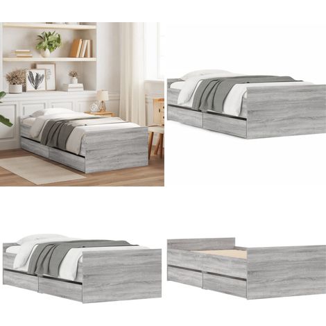 Bettgestell mit Schubladen Grau Sonoma 100x200 cm - Bettesrahmen - Holzbettfundament - Doppelbett - Boxspringbett - Grau - Home & Living (1/5)