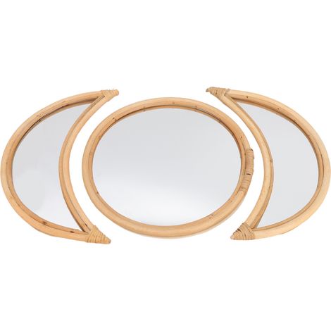 Lot de 3 miroirs muraux en rotin et acrylique, phases lunaires, décoration chambre salon (1/5)