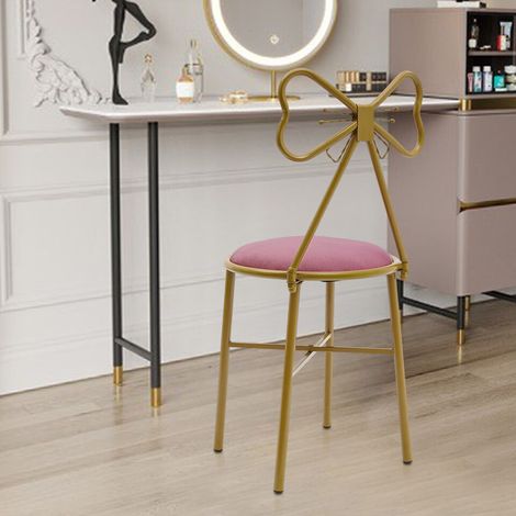 Tabouret de coiffeuse au design papillon, rose foncé, chaise de maquillage, dossier orné d'un nœud rose, chaise princesse, silhouette papillon sans accoudoirs (1/5)