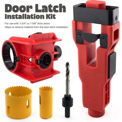 Ensemble d'outils de menuiserie rouges Outil d'ouverture de mortaise pour serrure sphérique pour portes en bois et en métal + kit d'outils pour mortaise de pêne dormant (1/5)