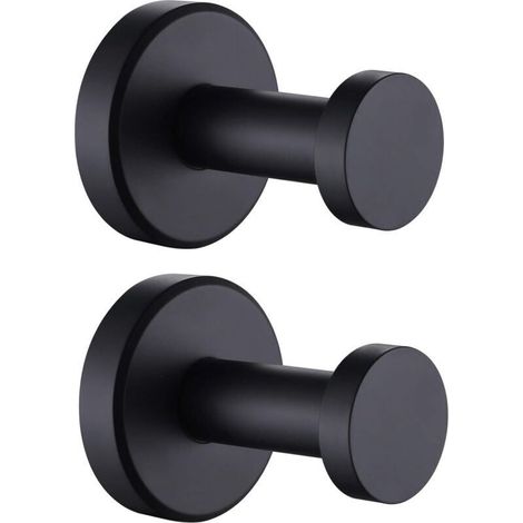 Set mit 2 Handtuchhaken für Badezimmer, runder Edelstahlhaken, moderner dekorativer Wandhalter für Küchen- und Toilettenkleidung (matt schwarz) (1/4)