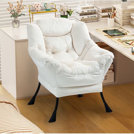 Poltrona relax 75x80x85 cm bianco sporco con tasca laterale, struttura in metallo MEUBLIV (1/5)