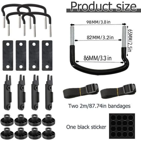 Ensemble de 4 supports de fixation pour coffre de toit, fixation murale en forme de U, kit de fixation universel pour coffre de toit - avec 8 écrous de blocage robustes et 2 sangles