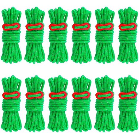 16 Pièces Corde de Tente Réfléchissante, 4 Mètres Corde en Nylon avec Tendeur en Aluminium, Diamètre 4 mm Cordes pour Tente Camping Randonnée Auvent Bâche,Vert (1/4)