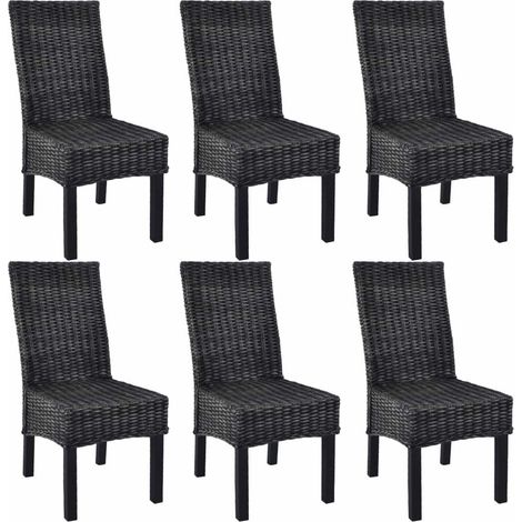 Lot de 6 chaises de salle à manger cuisine noir Rotin Kubu et bois de manguier CDS022676