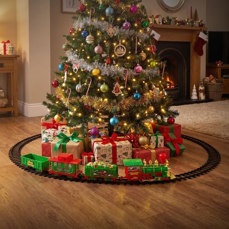 ECD Germany Trenino elettrico per albero di Natale decorazioni natalizie set pista con treno natalizio sotto l'albero luci LED suoni e binari modulari modello classico facile da montare a batterie (1/5)