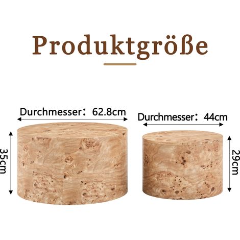 Lot de 2 tables basses rondes avec rangement, tables gigognes en bois MDF, Ø 62,8 cm et 44 cm, pour salon, avec couvercle amovible et espace de stockage caché (1/5)