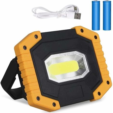 Wiederaufladbarer LED-Fluter, 20 W, USB, 1200 lm, LED-Arbeitsleuchte, tragbare und wasserdichte COB-Campingleuchte mit 3 Modi für Camping, Baustelle und Garage (2 Batterien enthalten) [Klasse (1/5)