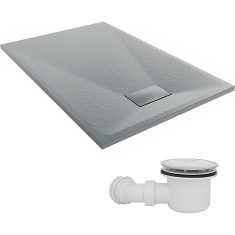 NRG 1200 x 800mm SMC Anthracite Rectangle Slate Effect Bathroom Shower Tray & Fluidmaster Fast Flow Waste Trap