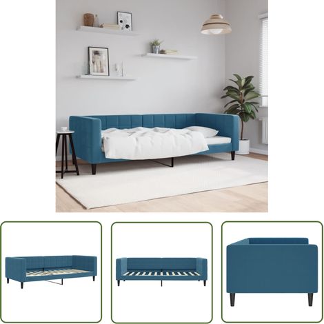 vidaXL Lit de repos sans matelas bleu 90x200 cm velours (1/5)