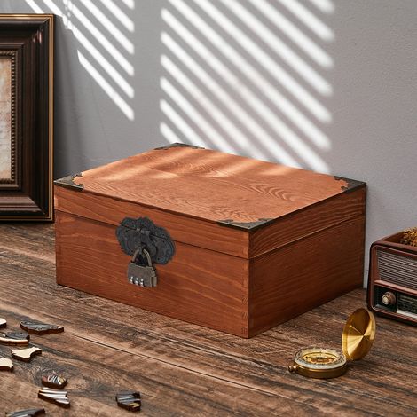 Walnut Lockable Pine Storage Box Large 25cm W x 20cm D x 11cm H (1/5)
