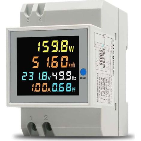 Compteur d'Énergie Monophasé Numérique AC 40-300V 100A Wattmètre KWh Voltmètre Ampèremètre Rail DIN (1/4)