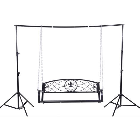 Banc suspendu, balancelle de jardin 2 places, balancelle Hollywood, banc suspendu avec chaînes, métal, noir, 132 x 63 x 58 cm (1/5)