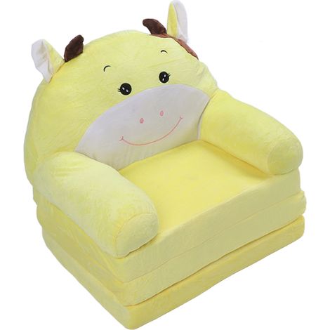 Canapé Enfant Pliable 2 en 1 Lit Relevable Fauteuil Dossier Chaise Longue Vache Jaune 3 Couches (1/5)