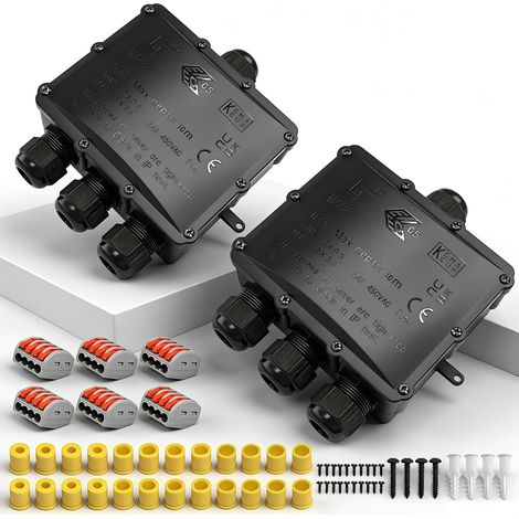 Lot de 2 boîtes de jonction étanches IP68 avec 4 connecteurs de câble M25 pour câble de 4 à 14 mm de diamètre, noir (1/5)