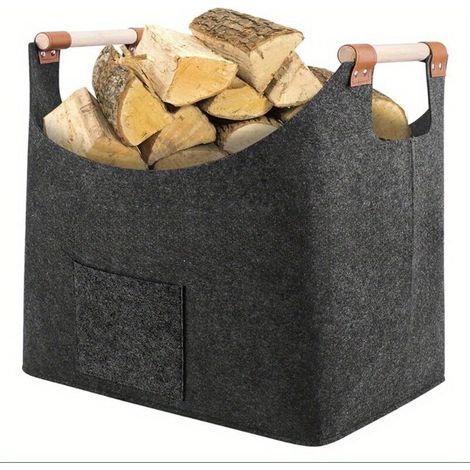 XL-Holzkorb aus extra dickem Filz mit verstärktem Griff. Faltbarer Filzkorb zur Aufbewahrung von Lebensmitteln, Holz, Zeitungen oder Brennholz (dunkelgrau).
