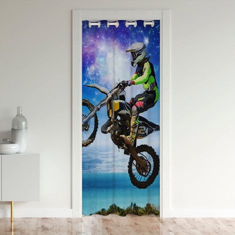Dirt Bike Rideau de Porte 86x203cm Extreme Sports Rideau Occultant Rideaux Home Décor Racing Motocross Rider Système Solaire Bleu Rideaux Interieur Salon Chambre Décor Rideaux Exterieur d'entrée - 86x (1/5)