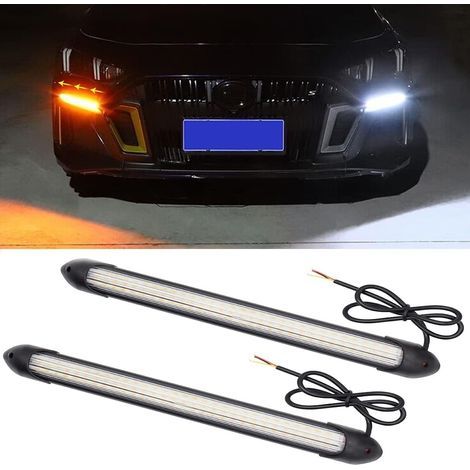 LED-Außenbeleuchtung für Autos, 2 flexible und wasserdichte LED-Lichtleisten für Tagfahrlicht, sequentielle weiße und gelbe Blinker, 23,5 cm. (1/5)