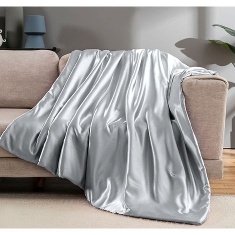 Couverture en Satin Gris argenté de 127 x 152,4 cm avec Petites Fleurs, rafraîchissante, Soyeuse et Infroissable pour canapé, lit, extérieur (1/5)