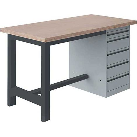 Banco da lavoro per officina con 5 cassetti - Dimensioni 1800x750x840mm - Grigio chiaro RAL7035 - W010010721-GC