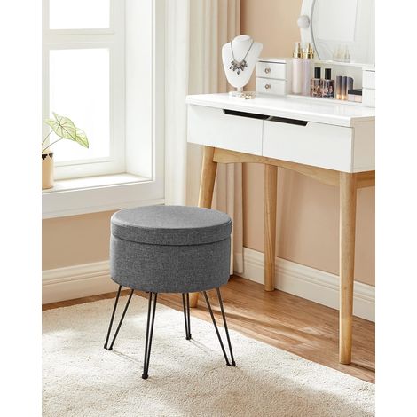 Tabouret de Rangement, Siège Rond, Tabouret de Coiffeuse, Pouf, Repose-Pieds, Volume de 13,4L, Pieds en Métal, Siège Rembourré, Gris Foncé LOM002G02 SONGMICS (1/5)