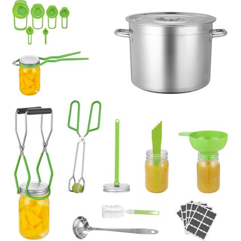 Mophorn Kit de inicio para enlatado al baño maría, incluye olla de acero inoxidable, rejilla,cucharón, embudo, pinzas, elevador de frascos,llave inglesa y taza medidora, dimensiones 410 x 410 x 325 mm