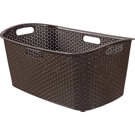Curver 223390 Efecto Mimbre My Style – Cesto Rectangular Angular plástico Chocolate 60 x 39 x 28 cm 50 L
