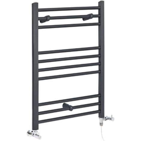Milano Artle Anthracite Dual Fuel Electric Straight Bar Heated Towel Rail Radiator - 800mm x 500mm (1/5)