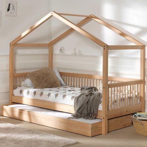 Lit cabane Forrest 90x200cm avec tiroir de lit - bois de hêtre (1/5)
