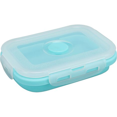 Boîte à lunch pliable en silicone résistant aux hautes températures et compatible micro-ondes, écologique, de 350 ml (bleue).