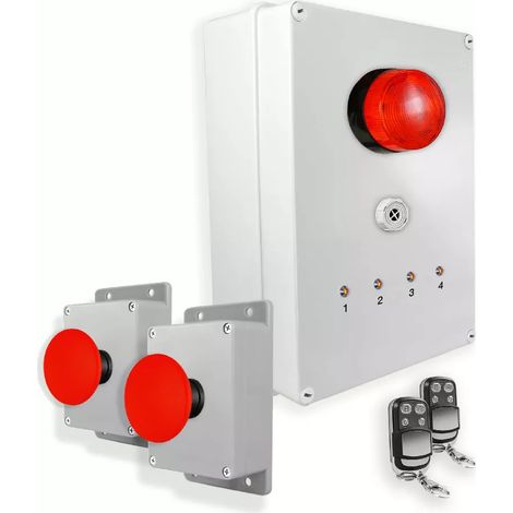 Système identification alerte sans-fil 300m - 2 boutons coup de poing Sirène Flash LEDs Télécommandes d'arrêt (DA600+)