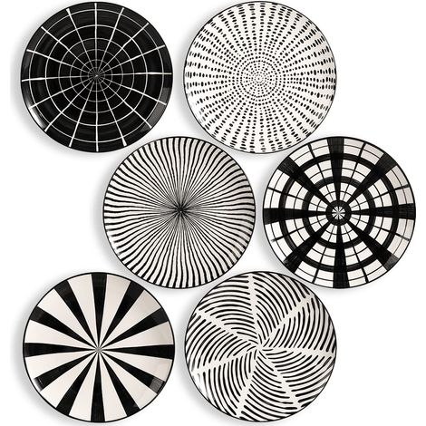 Assiettes Plates Porcelaine Noir - Grande Assiette Plate Ceramique de Table - Assiettes Design Moderne à Dîner - Lot de 6 Assiette Noire et Blanc 25 cm - Passe au Lave Vaisselle et Micro Onde (1/5)