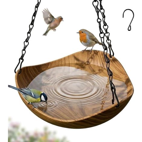Vasque à Oiseaux Sauvages Suspendue Aspect Bois, Abreuvoir extérieur pour Jardin, Bol décoratif pour Oiseaux, Abreuvoir de Jardin pour décoration extérieure (1/5)