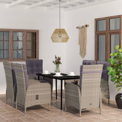 Ensemble Table et Chaise de Jardin - Mobilier de salle à manger de jardin coussins 7pcs Gris et noir BV726319 - BonneVie (1/5)