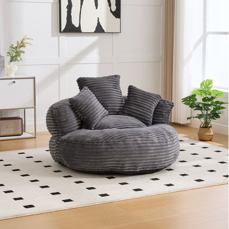 Sitzsack-Sessel aus Cord in Dunkelgrau mit 3 Kissen, 108 x 108 x 52 cm, ohne Montage HAVRYA (1/5)