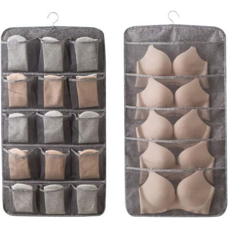 Le portant de rangement suspendu comprend un cintre métallique rotatif, une étagère murale double face et des sacs de rangement suspendus pour les soutiens-gorge, les chaussettes et les so (1/4)