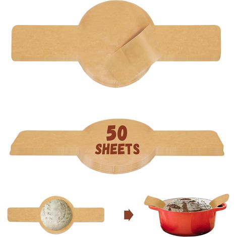 Papier cuisson rond avec poignées, 50 feuilles papier sulfurisé antiadhésif résistant à la chaleur, Ø 20 cm avec longues anses 55 cm, papier parchemin pour pain maison, cocotte en fonte, faitout (1/5)