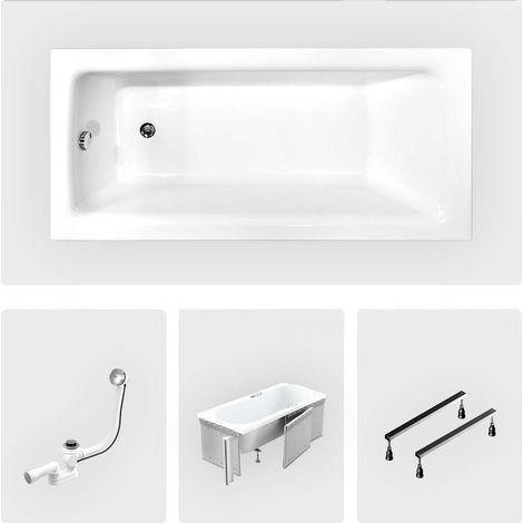 Rechteckige Badewanne - 160 x 75 cm - mit Verkleidung - Füße - Chromablauf - TALIA SLIM