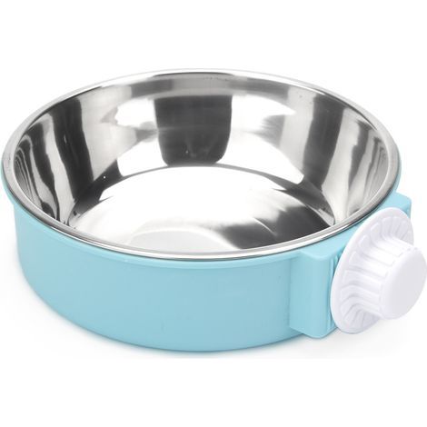 Comedero colgante 2 en 1 de acero inoxidable extraíble para mascotas, ideal para perros, gatos, jaulas medianas y como soporte para jaula (azul). (1/5)