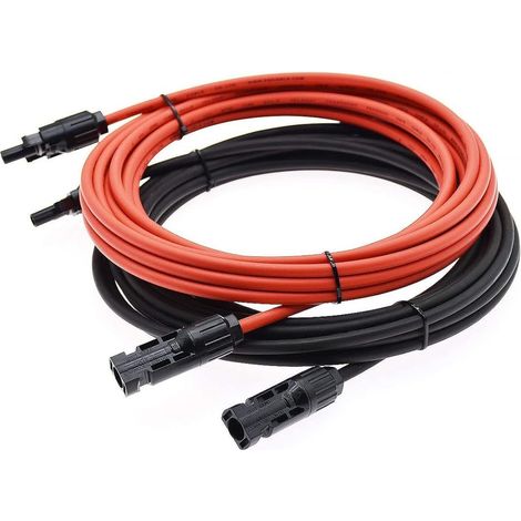 4mm²/ 12AWG Câble d'extension pour Panneau Solaire avec Connecteurs Femelle et Mâle (9m Rouge + 9m Noir) (1/5)
