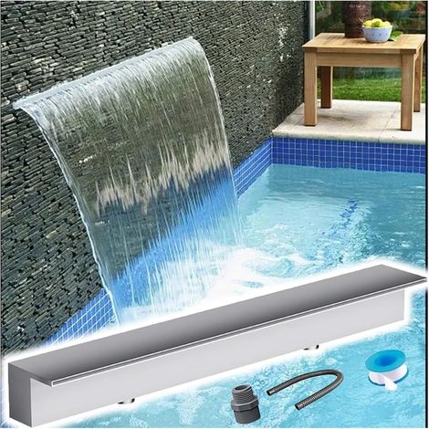 Fuente de estanque con cascada, caja de rebosadero de acero inoxidable para estanque con cascada, decoración de agua para fuentes exteriores (salida de 99 cm de ancho).