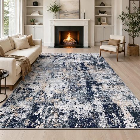 Tapis Bleu Abstrait Salon 160x230cm antidérapant Poils Courts Laine synthétique Chambre à Coucher Tapis Lavable Minimaliste Tapis de lit pour Salon Chambre à Coucher Bureau (1/5)