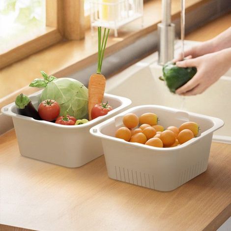 Panier à double paroi pour l'évacuation de l'eau - Passoire - Tamis - Filtre - Panier pour laver les légumes - Panier (1/5)