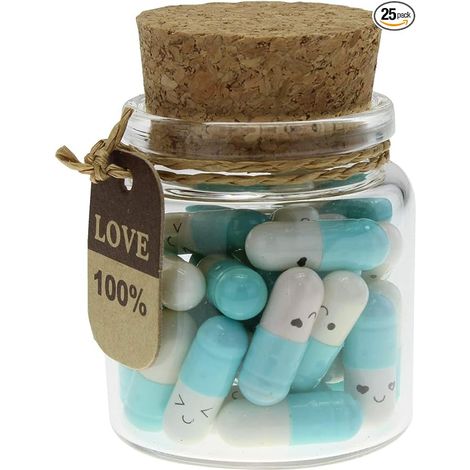 Cadeaux de Saint-Valentin pour elle, lui, petit ami, petite amie : capsules, messages et pilules dans une bouteille en verre pour couples, hommes et femmes (bleu clair, 25 pièces) (1/4)