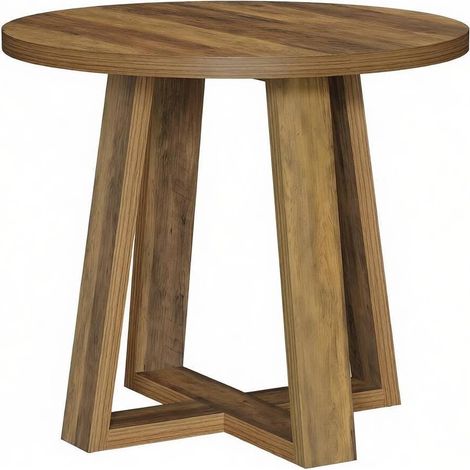 Table de réunion ronde compacte 80 cm pour 2 à 4 personnes, idéale pour bureau, salon ou salle de visioconférence, effet bois brun, CHICFURN (1/5)