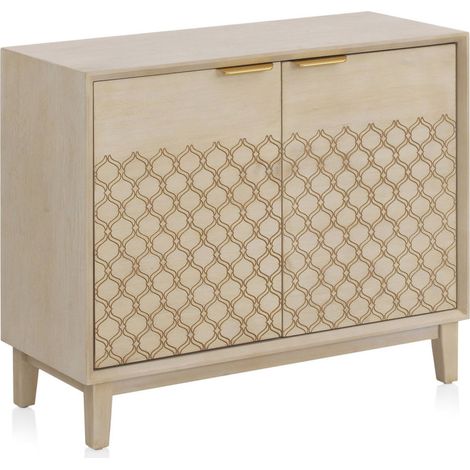Commode bois clair motif géométrique finition or vieilli - chêne clair doré marfil (1/5)